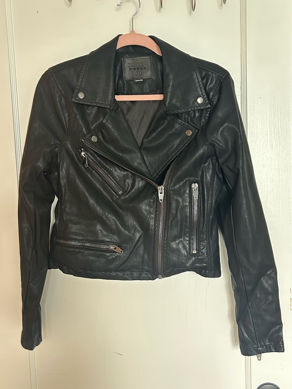 Blank NYC Black Faux Leather Moto Jacket with Silver Hardware